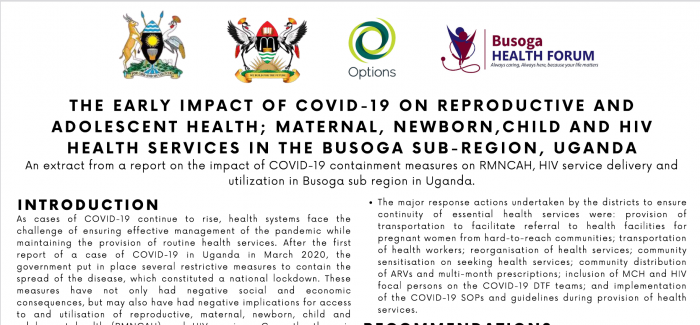 Impact of COVID-19 on RMNCAH, HIV services in Busoga